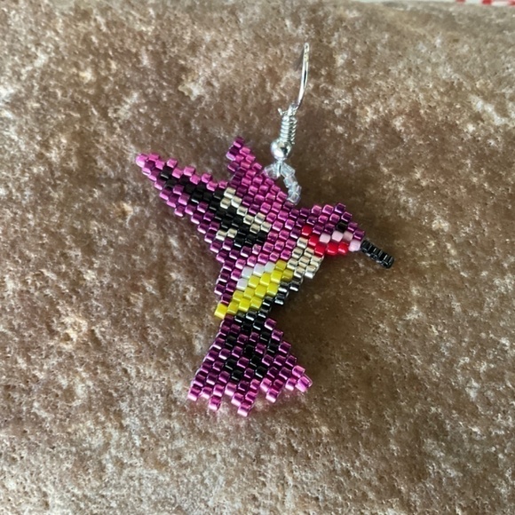 Pink Hummingbird Beaded Earrings, New, Handmade by Me - Picture 8 of 8